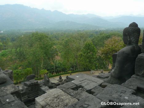 Postcard Borobodur.  View from the temple.