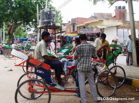Postcard Rickshaw Drivers wait for their next Fare