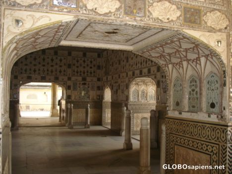 Postcard Intricate wall designs at Amber Fort Palace