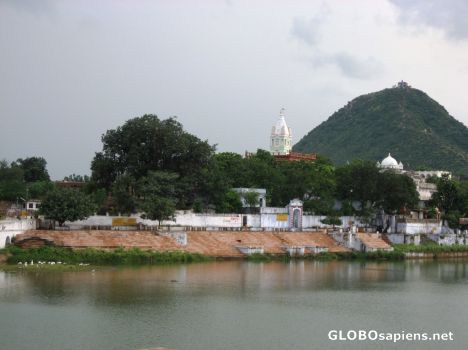 Postcard Temples and Ghats line Pushkar Lake