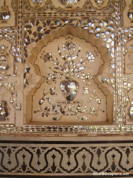 Postcard Amber Fort-Detail in Mirror Hall