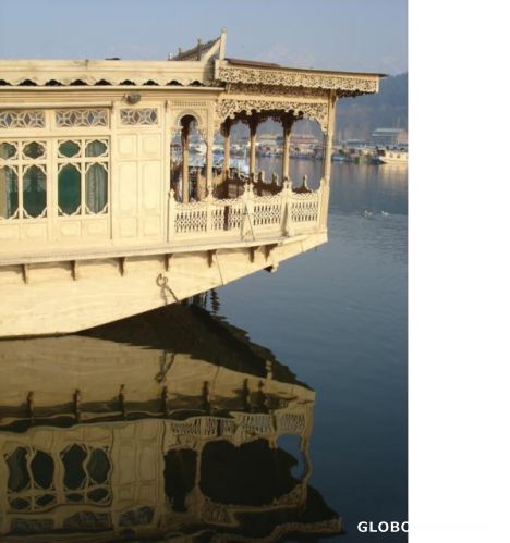 Postcard Reflection of Houseboat on Dal Lake