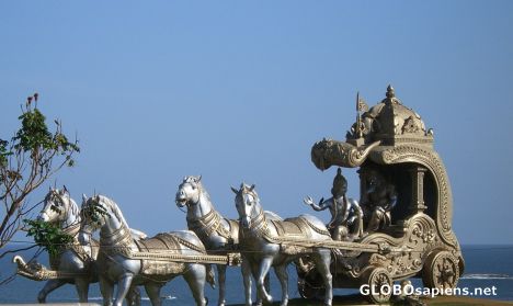 Postcard Krishna & Arjuna- depcited on a giant statue