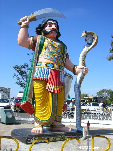 Postcard Giant Mahisha statue at Chamundi Hills