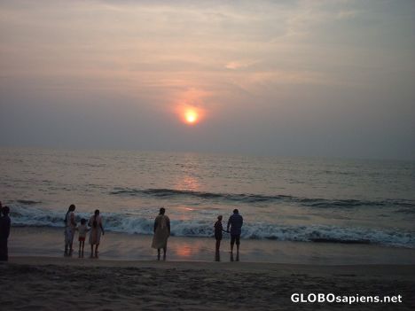 Postcard Sun setting at Kozhikode beach, north Kerala