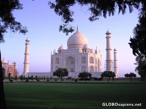 Postcard Taj Mahal glows Pink at Sunrise