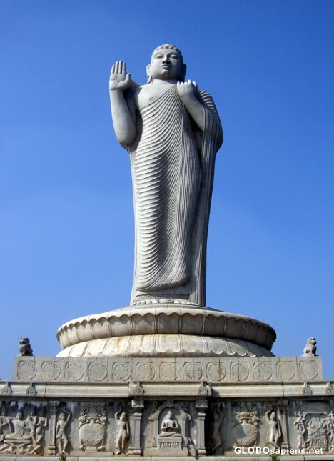 Postcard Buddha - monolith in hussain sagar lake