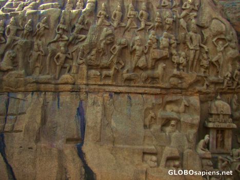 Postcard Mahabalipuram 8 - bas relief - up close.