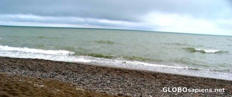 Postcard calm beach of caspian sea
