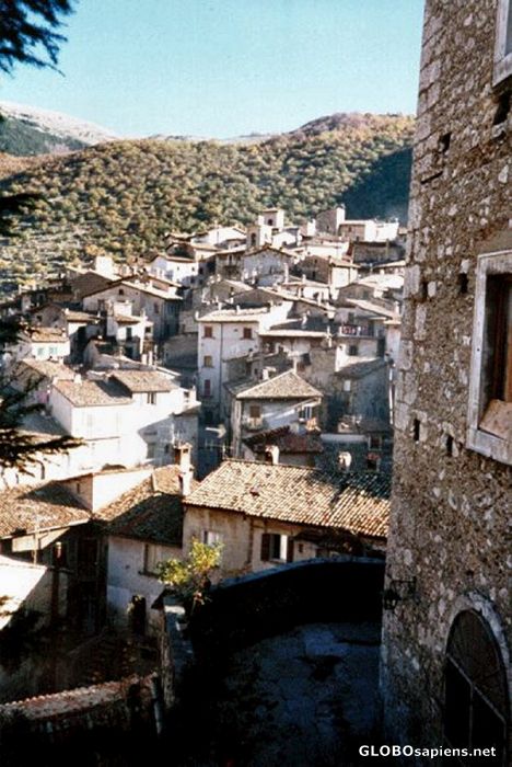 Postcard The village of Scanno from the main road