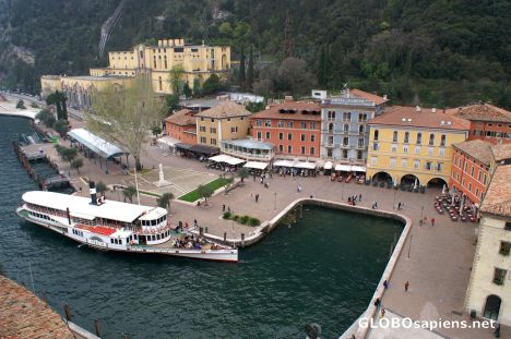 Postcard Riva - boat station seen from Torre Apponale
