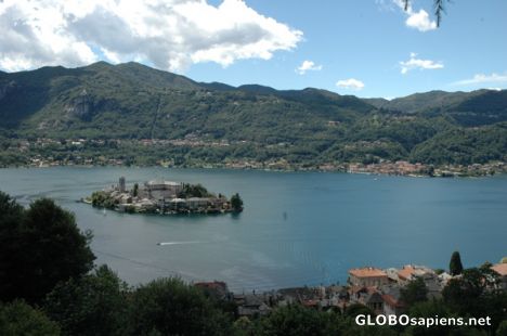 Postcard view of isola san giulio in Lago d'orta