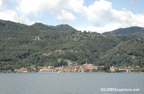 Postcard view of pella over lago d'orta