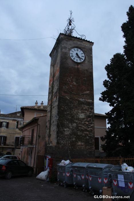 Postcard old bell tower, Rignano Flaminio