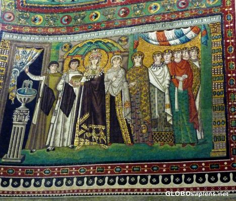 Postcard Empress Theodora and her entourage -