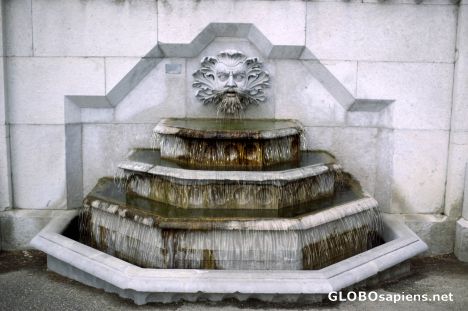 Postcard Fountain in the park Miramare Castle.