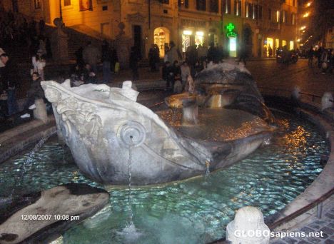 Postcard Barcaccia fountain at night