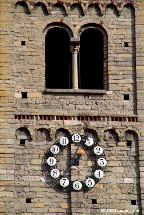 Postcard Como - clock on a bell tower