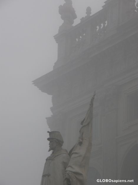 Postcard turin soldier in the fog
