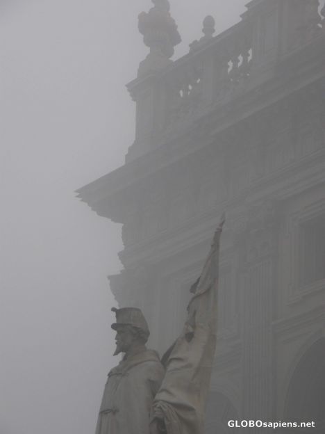 Postcard soldier in the fog 2