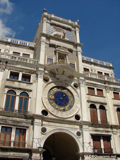 Postcard Clocks tower near St Mark's Square in Venice.