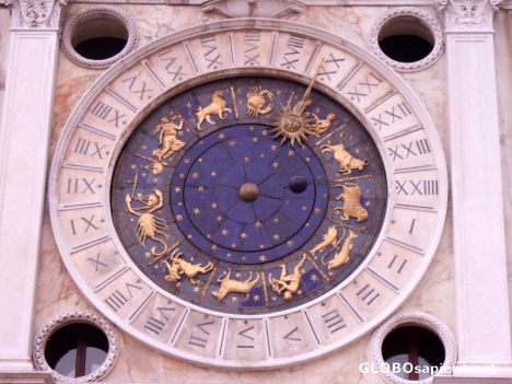 Postcard Clock face with signs of the zodiac