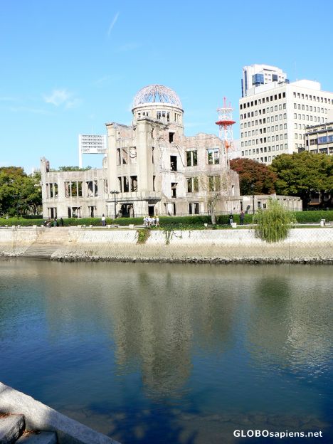Postcard Across the river views of the A-bomb Dome
