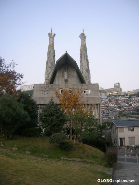 Postcard Catholic Church remembering Antonio Gaudi style