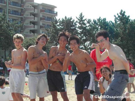 Postcard Teenage boys at Momochi Beach