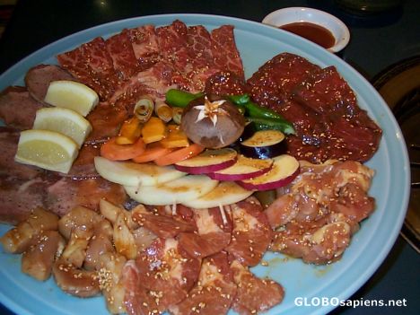 Postcard Yakiniku, grilled meat, dinner in local restaurant