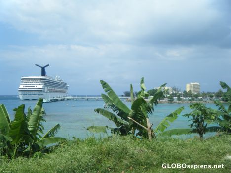 Postcard cruise ship docked at Ocho Rios