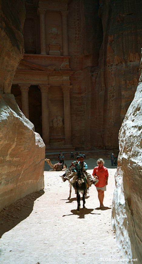 Postcard Petra Donkeys & Camel in Siq