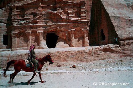 Postcard Beduin on horseback in Petra