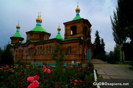 Postcard Karakol - Roses ar the church