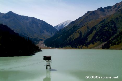 Postcard Big Almaty Lake - meteo cabin