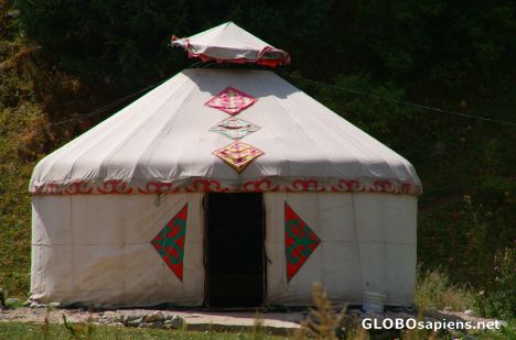 Postcard Kazakh Yurt - near the lake