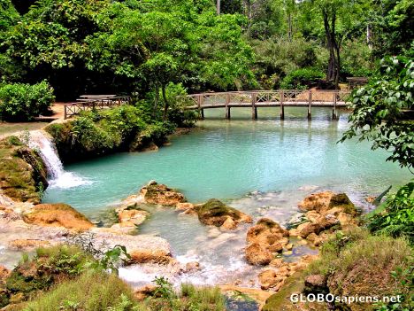 Postcard Serene pool with bridge at Kouangsi Waterfalls