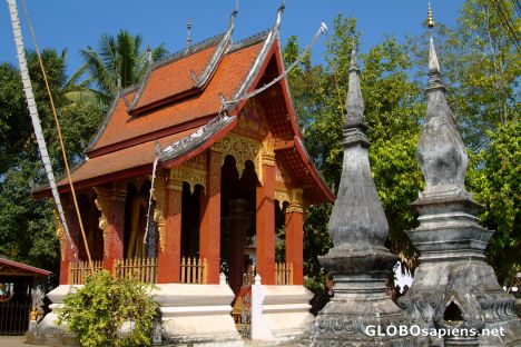 Postcard Luangprabang - stupas and drum hut