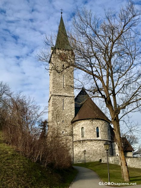 Postcard Balzers - church