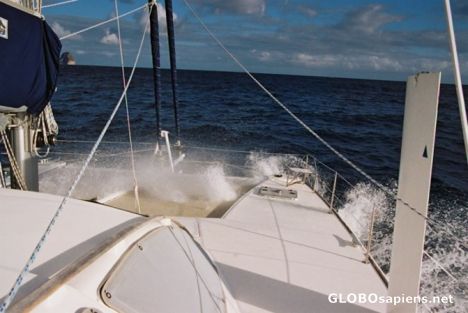Postcard Waterbathing on a Catamaran