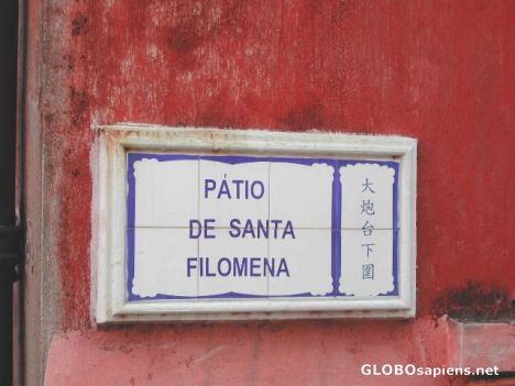 Postcard Street sign in Portuguese & Chinese