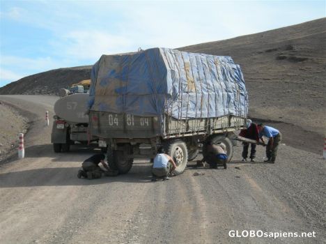Postcard Road Block in Mongolia