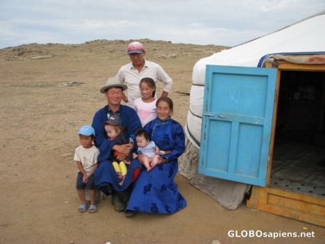 Postcard Mongolian family at their yourt