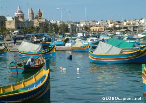 Postcard Marsaxlokk - boats in harbour