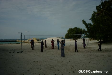 Postcard Maldivian local girls playing volleyball