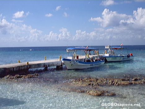 Postcard Scuba boats at a Cozumel beach