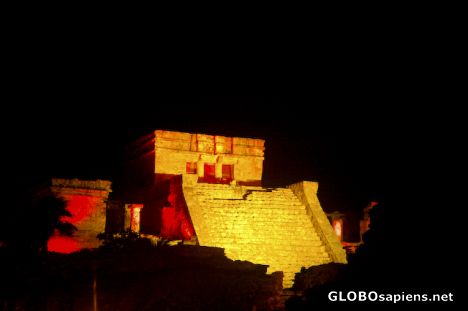 Postcard tulum ruins illuminated