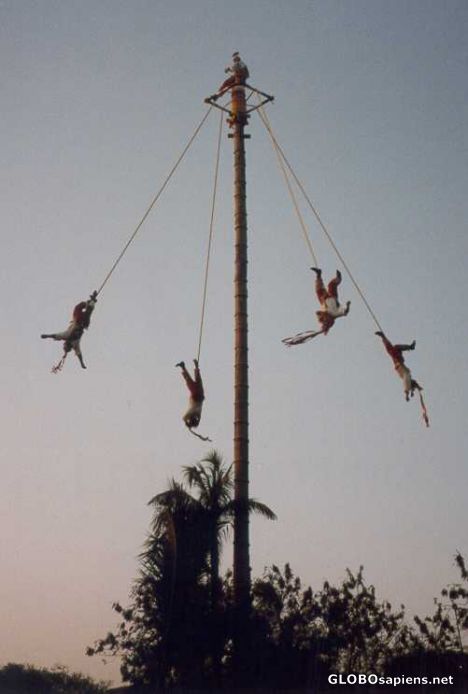 Postcard Voladores at show in Xcaret