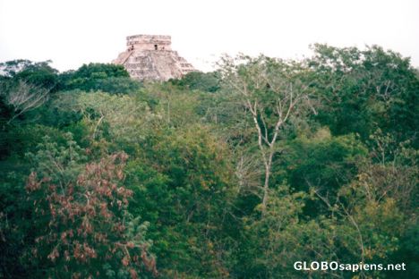 Postcard Chichen Itza Kukulkan's Pyramid rises above Jungle