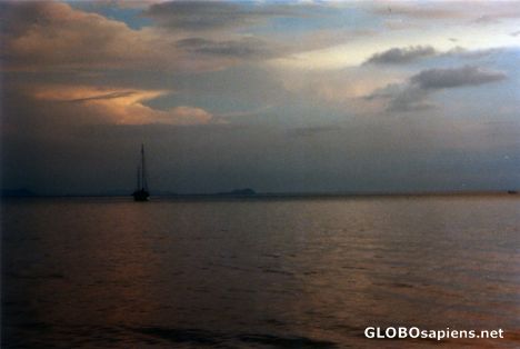 Postcard A Ship at Sunset